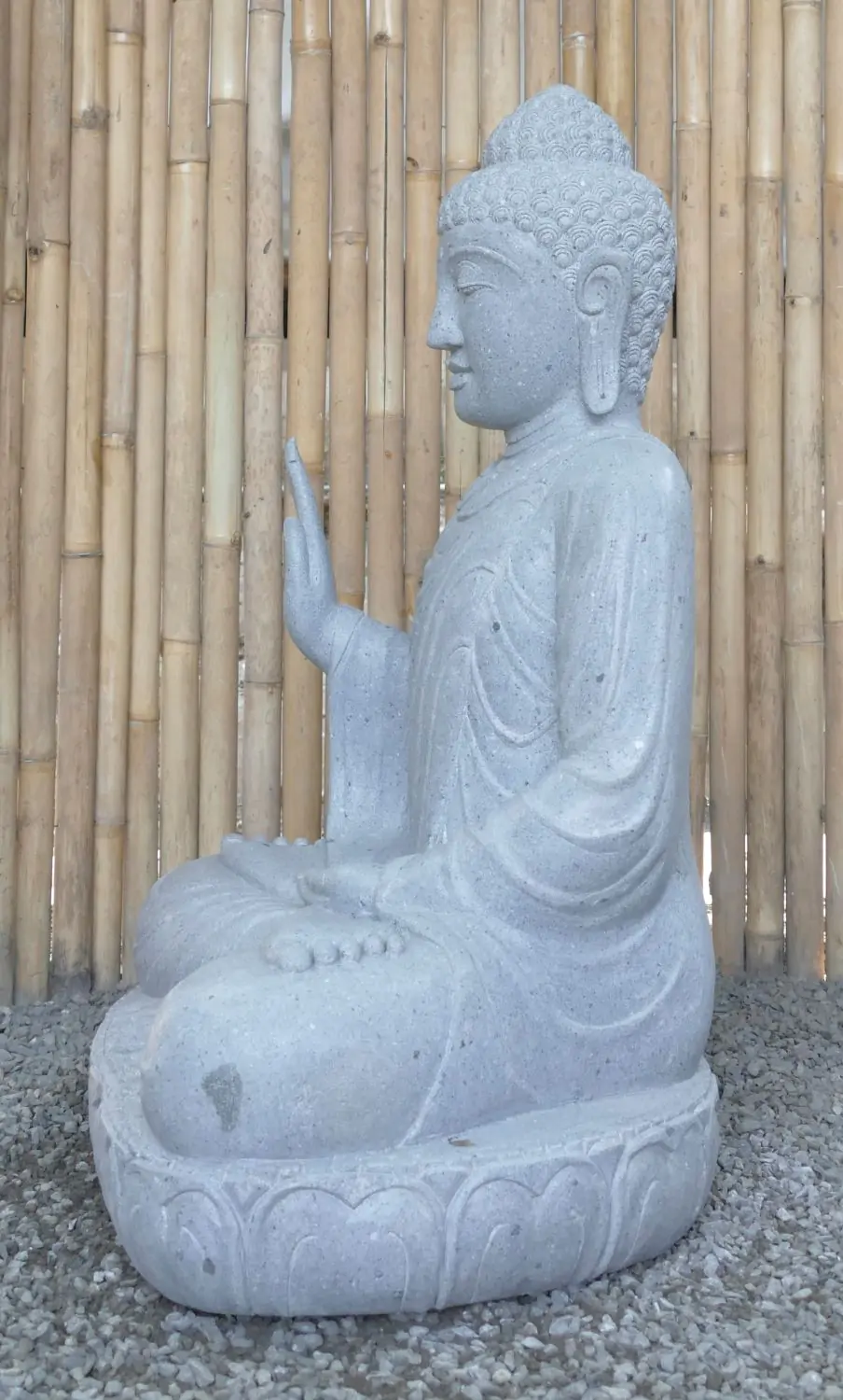  Product image 4 of the product “Seated Buddha made of Riverstone in Abhaya Position - gesture of fearlessness, H.100 cm, natural. ”